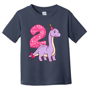 Dinosaur 2 Year Old 2nd Birthday Party Girl Toddler T-Shirt