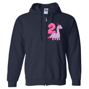 Dinosaur 2 Year Old 2nd Birthday Party Girl Full Zip Hoodie