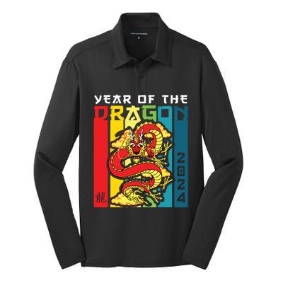 Dragon 2024 Year Of The Dragon Happy Lunar New Year 2024 Silk Touch Performance Long Sleeve Polo