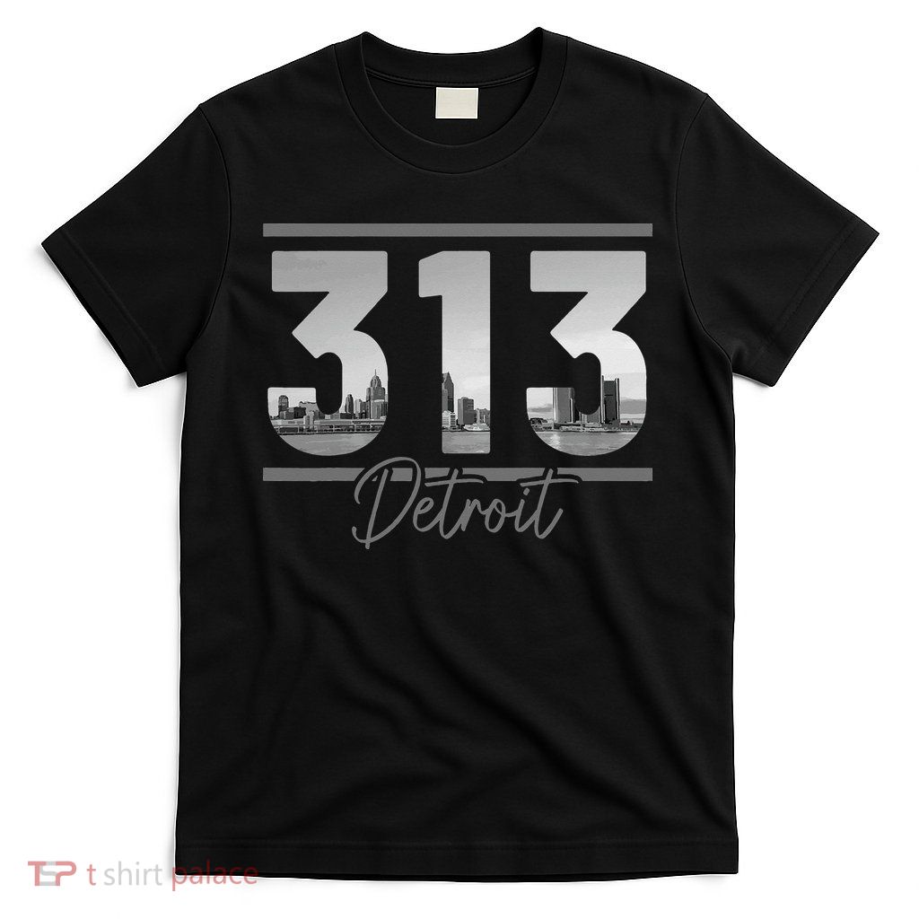 Detroit 313 Area Code Skyline Michigan Vintage T-Shirt