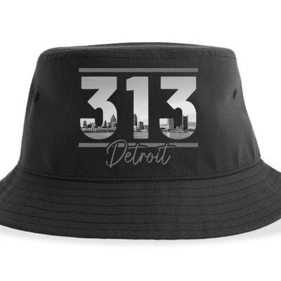 Detroit 313 Area Code Skyline Michigan Vintage Sustainable Bucket Hat