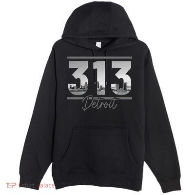 Detroit 313 Area Code Skyline Michigan Vintage Premium Pullover Hoodie