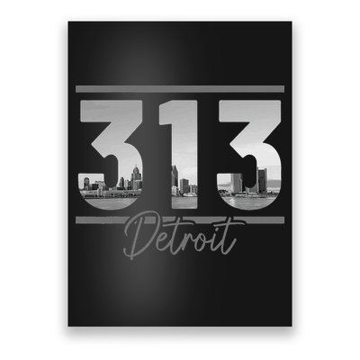 Detroit 313 Area Code Skyline Michigan Vintage Poster