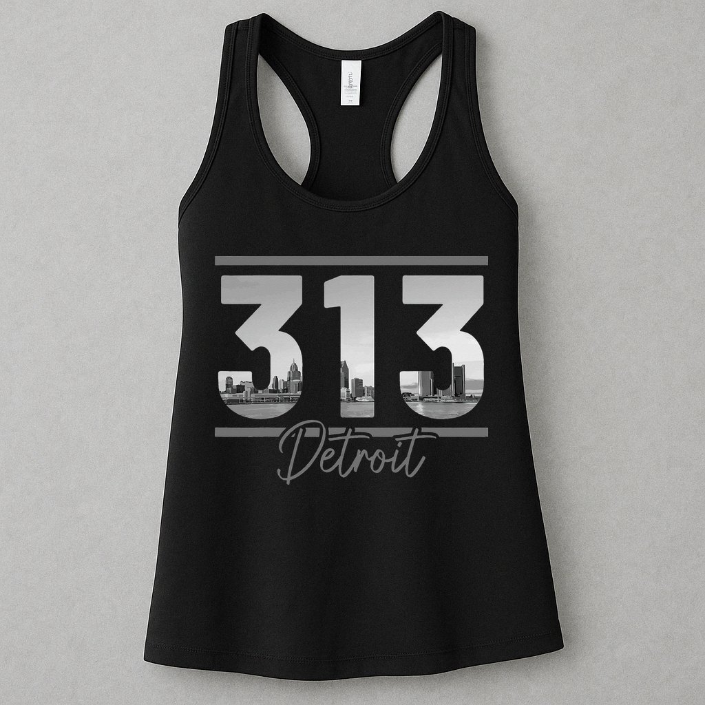 Detroit 313 Area Code Skyline Michigan Vintage Womens Tank Top