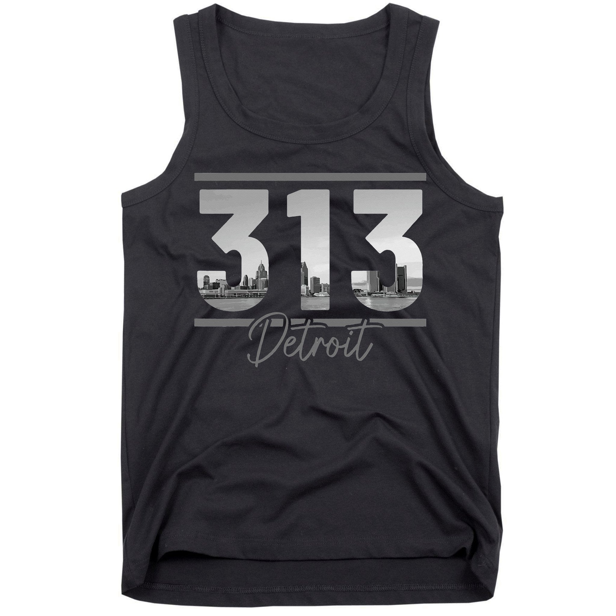 Detroit 313 Area Code Skyline Michigan Vintage Tank Top