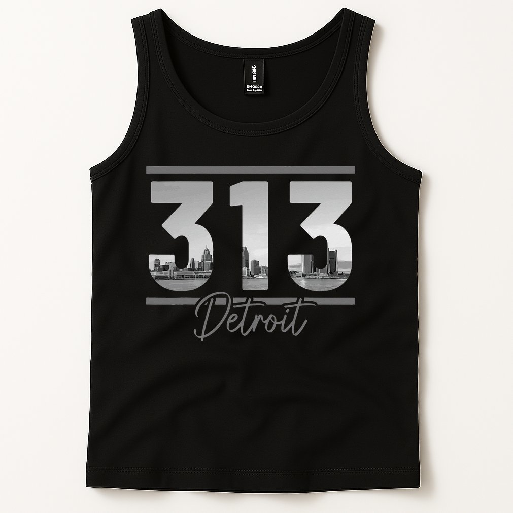 Detroit 313 Area Code Skyline Michigan Vintage Tank Top