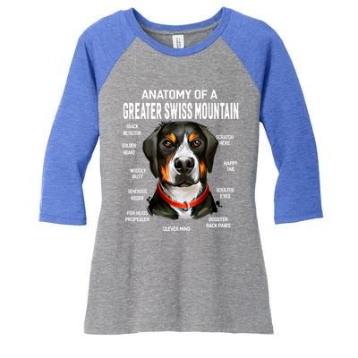 Dogs 365 Anatomy Of A Greater Swiss Mountain Dog Funny Gift Women's Tri-Blend 3/4-Sleeve Raglan Shirt