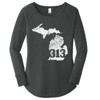 Detroit 313 Area Code Michigan Map State Pride Vintage Women's Perfect Tri Tunic Long Sleeve Shirt