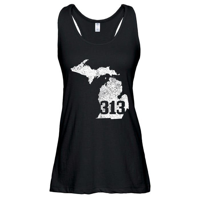 Detroit 313 Area Code Michigan Map State Pride Vintage Ladies Essential Flowy Tank