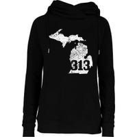 Detroit 313 Area Code Michigan Map State Pride Vintage Womens Funnel Neck Pullover Hood