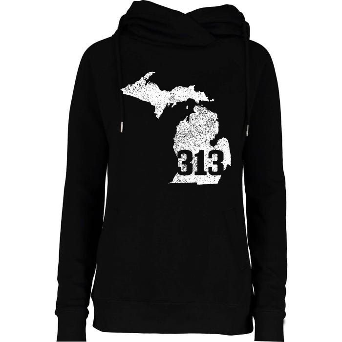 Detroit 313 Area Code Michigan Map State Pride Vintage Womens Funnel Neck Pullover Hood