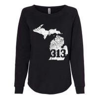 Detroit 313 Area Code Michigan Map State Pride Vintage Womens California Wash Sweatshirt