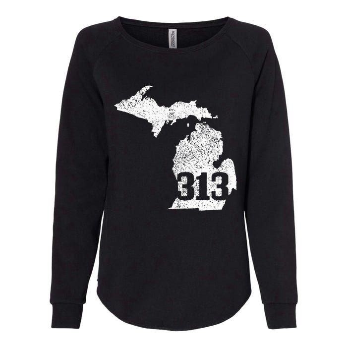 Detroit 313 Area Code Michigan Map State Pride Vintage Womens California Wash Sweatshirt