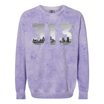 Detroit 313 Area Code Skyline Michigan Vintage Colorblast Crewneck Sweatshirt