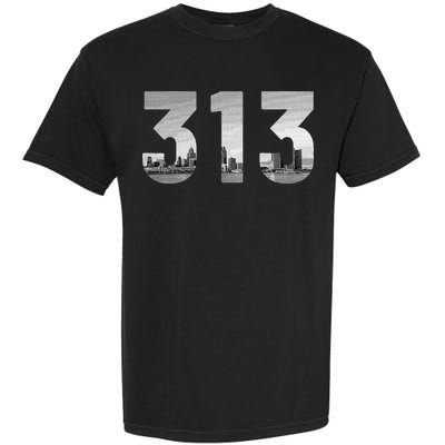 Detroit 313 Area Code Skyline Michigan Vintage Garment-Dyed Heavyweight T-Shirt