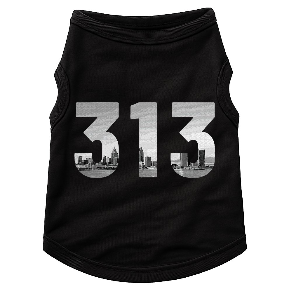 Detroit 313 Area Code Skyline Michigan Vintage Doggie Tank