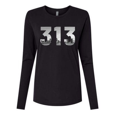 Detroit 313 Area Code Skyline Michigan Vintage Womens Cotton Relaxed Long Sleeve T-Shirt