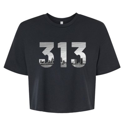 Detroit 313 Area Code Skyline Michigan Vintage Bella+Canvas Jersey Crop Tee