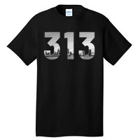 Detroit 313 Area Code Skyline Michigan Vintage Tall T-Shirt