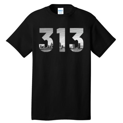 Detroit 313 Area Code Skyline Michigan Vintage Tall T-Shirt