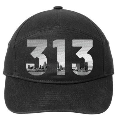 Detroit 313 Area Code Skyline Michigan Vintage 7-Panel Snapback Hat