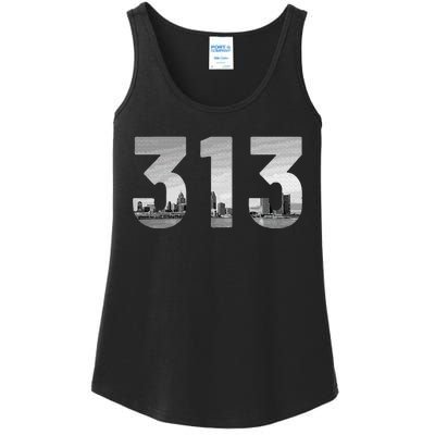 Detroit 313 Area Code Skyline Michigan Vintage Ladies Essential Tank