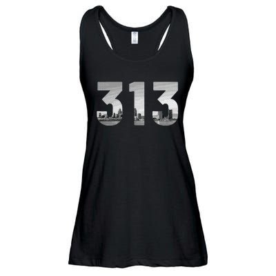 Detroit 313 Area Code Skyline Michigan Vintage Ladies Essential Flowy Tank