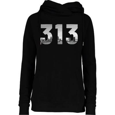 Detroit 313 Area Code Skyline Michigan Vintage Womens Funnel Neck Pullover Hood