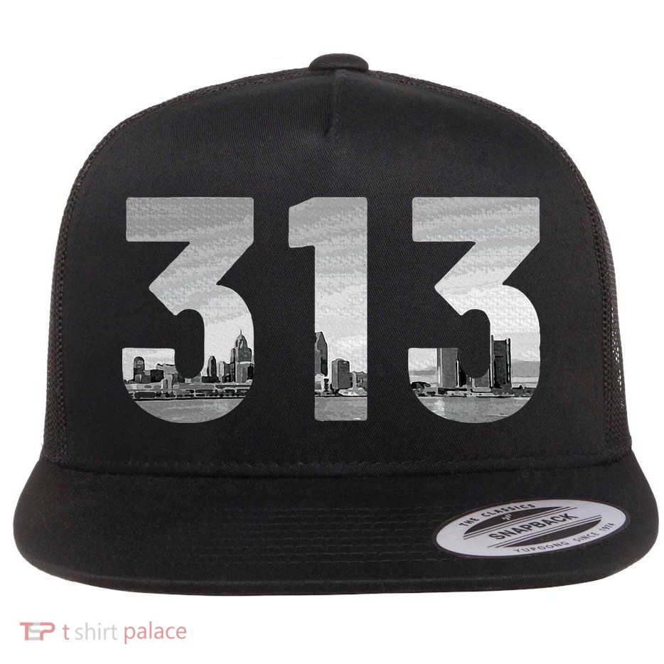 Detroit 313 Area Code Skyline Michigan Vintage Flatbill Hat