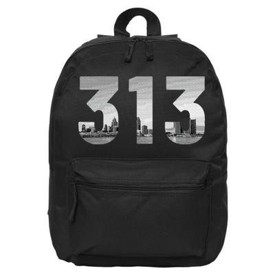 Detroit 313 Area Code Skyline Michigan Vintage 16 in Basic Backpack