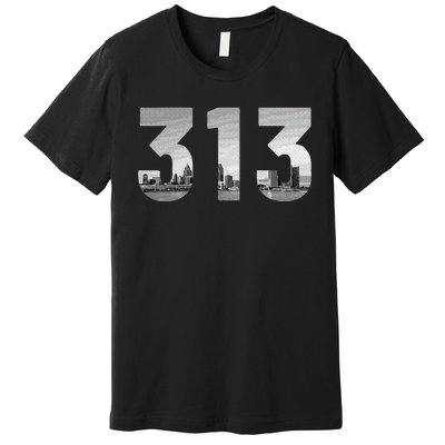 Detroit 313 Area Code Skyline Michigan Vintage Premium T-Shirt