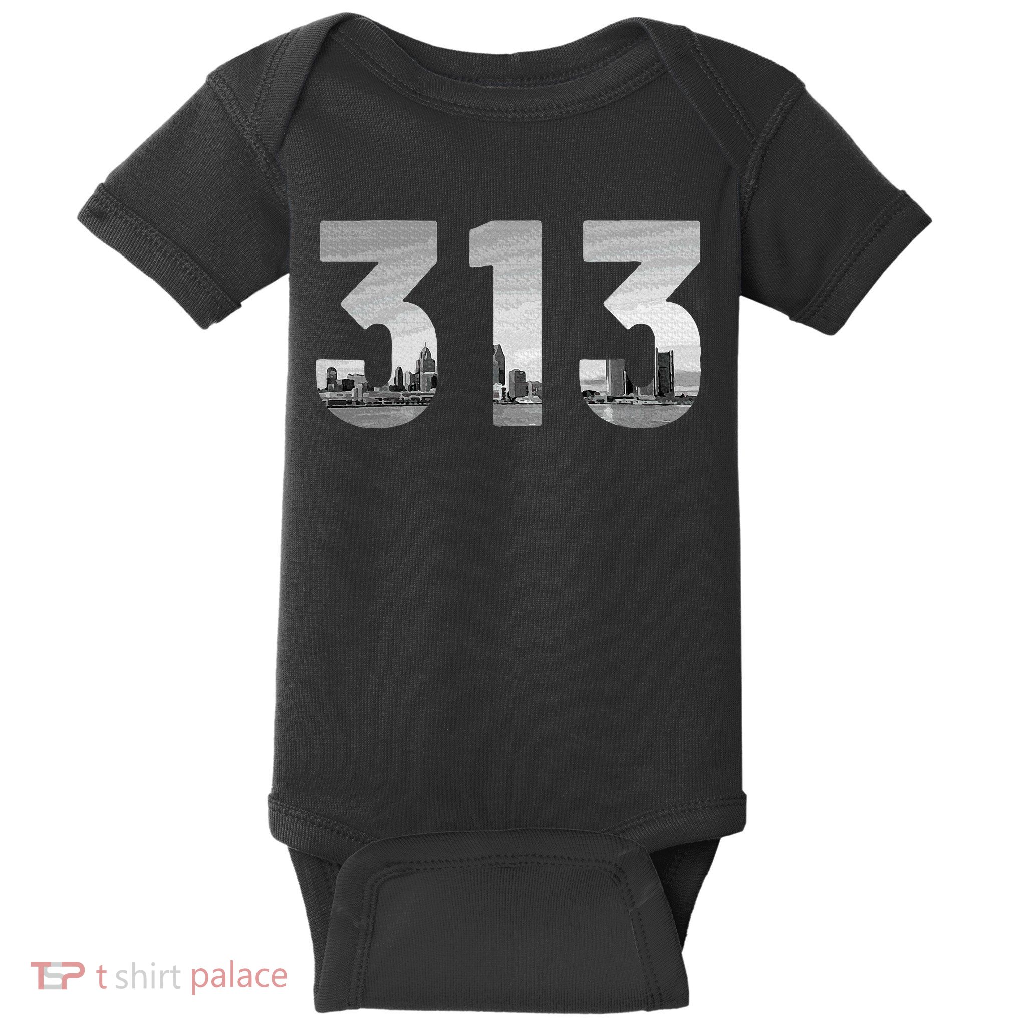 Detroit 313 Area Code Skyline Michigan Vintage Baby Bodysuit