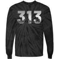 Detroit 313 Area Code Skyline Michigan Vintage Tie-Dye Long Sleeve Shirt