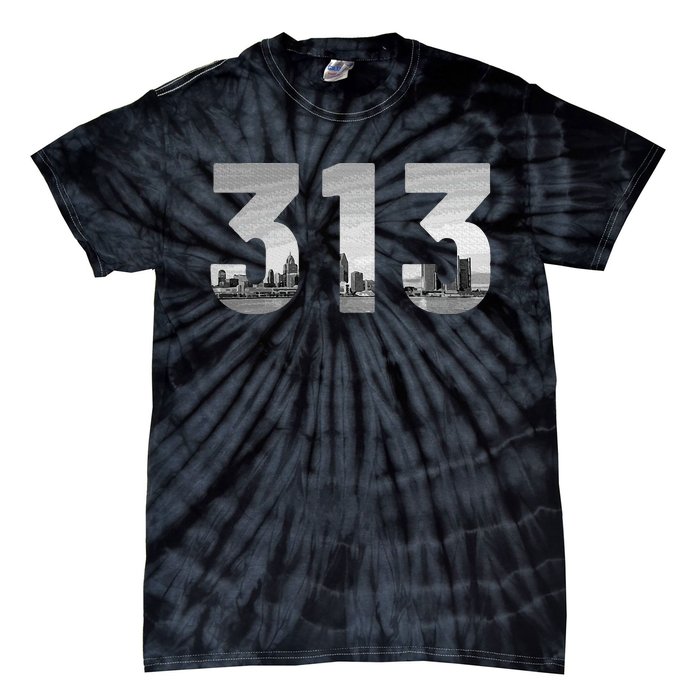 Detroit 313 Area Code Skyline Michigan Vintage Tie-Dye T-Shirt