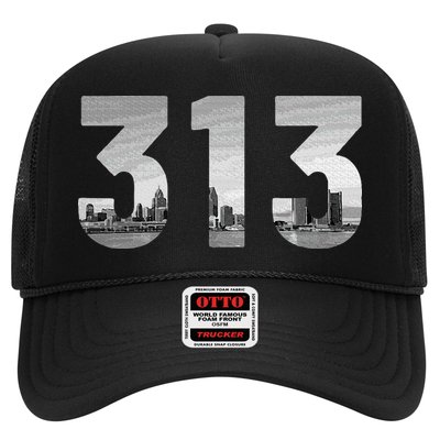 Detroit 313 Area Code Skyline Michigan Vintage Trucker Hat