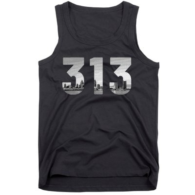 Detroit 313 Area Code Skyline Michigan Vintage Tank Top