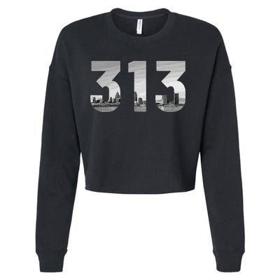 Detroit 313 Area Code Skyline Michigan Vintage Cropped Pullover Crew