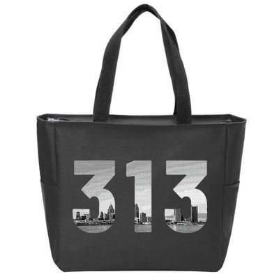 Detroit 313 Area Code Skyline Michigan Vintage Zip Tote Bag