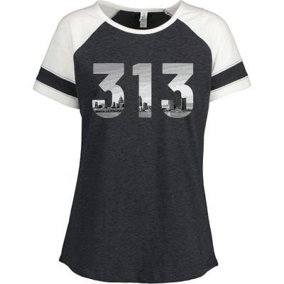 Detroit 313 Area Code Skyline Michigan Vintage Enza Ladies Jersey Colorblock Tee