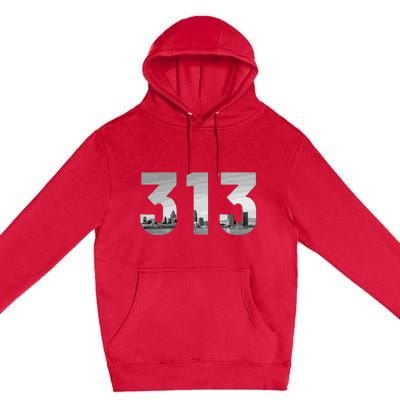 Detroit 313 Area Code Skyline Michigan Vintage Premium Pullover Hoodie