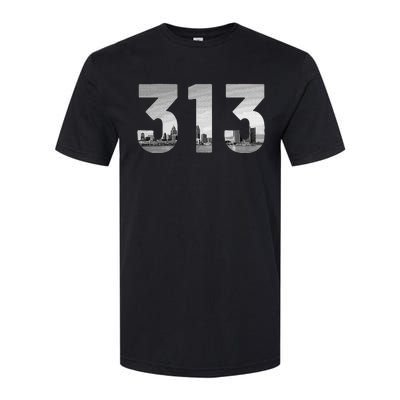 Detroit 313 Area Code Skyline Michigan Vintage Softstyle CVC T-Shirt