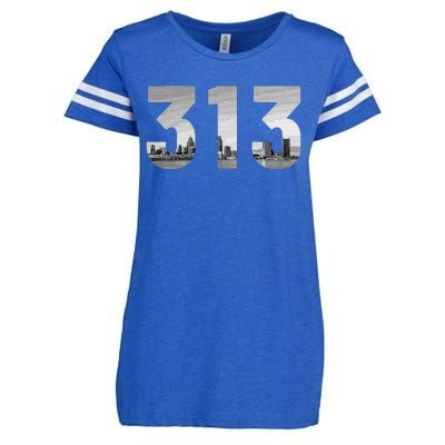 Detroit 313 Area Code Skyline Michigan Vintage Enza Ladies Jersey Football T-Shirt