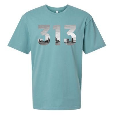 Detroit 313 Area Code Skyline Michigan Vintage Sueded Cloud Jersey T-Shirt