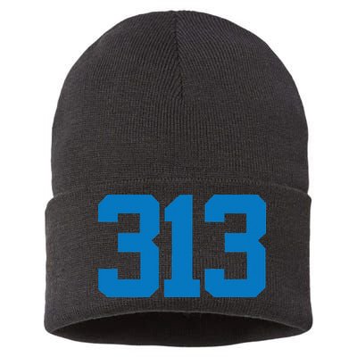 Detroit 313 Area Code GRIT Sports Fan Detroiter Fan Sustainable Knit Beanie