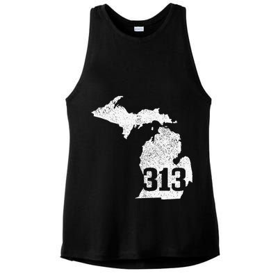 Detroit 313 Area Code Michigan Map State Pride Vintage Ladies PosiCharge Tri-Blend Wicking Tank