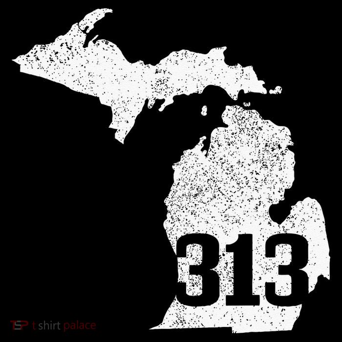 Detroit 313 Area Code Michigan Map State Pride Vintage T-Shirt