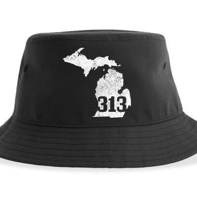 Detroit 313 Area Code Michigan Map State Pride Vintage Sustainable Bucket Hat