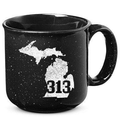 Detroit 313 Area Code Michigan Map State Pride Vintage 15oz Campfire Ceramic Mug