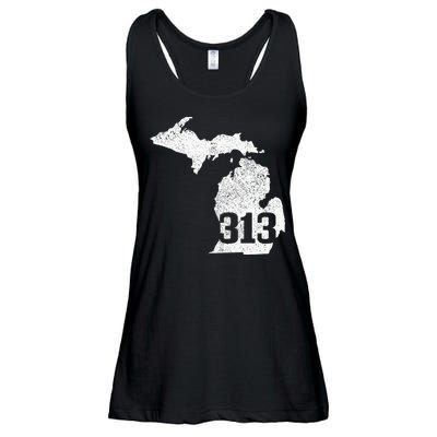Detroit 313 Area Code Michigan Map State Pride Vintage Ladies Essential Flowy Tank
