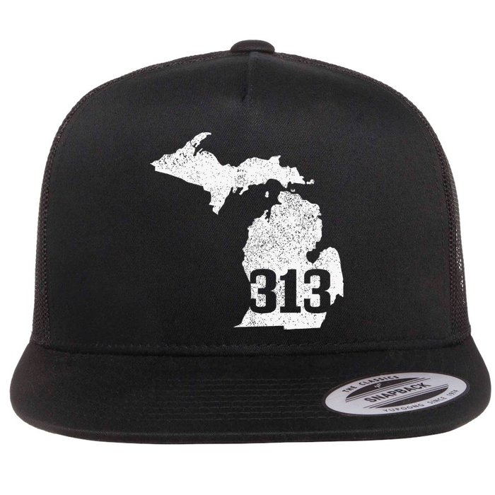 Detroit 313 Area Code Michigan Map State Pride Vintage Flatbill Hat